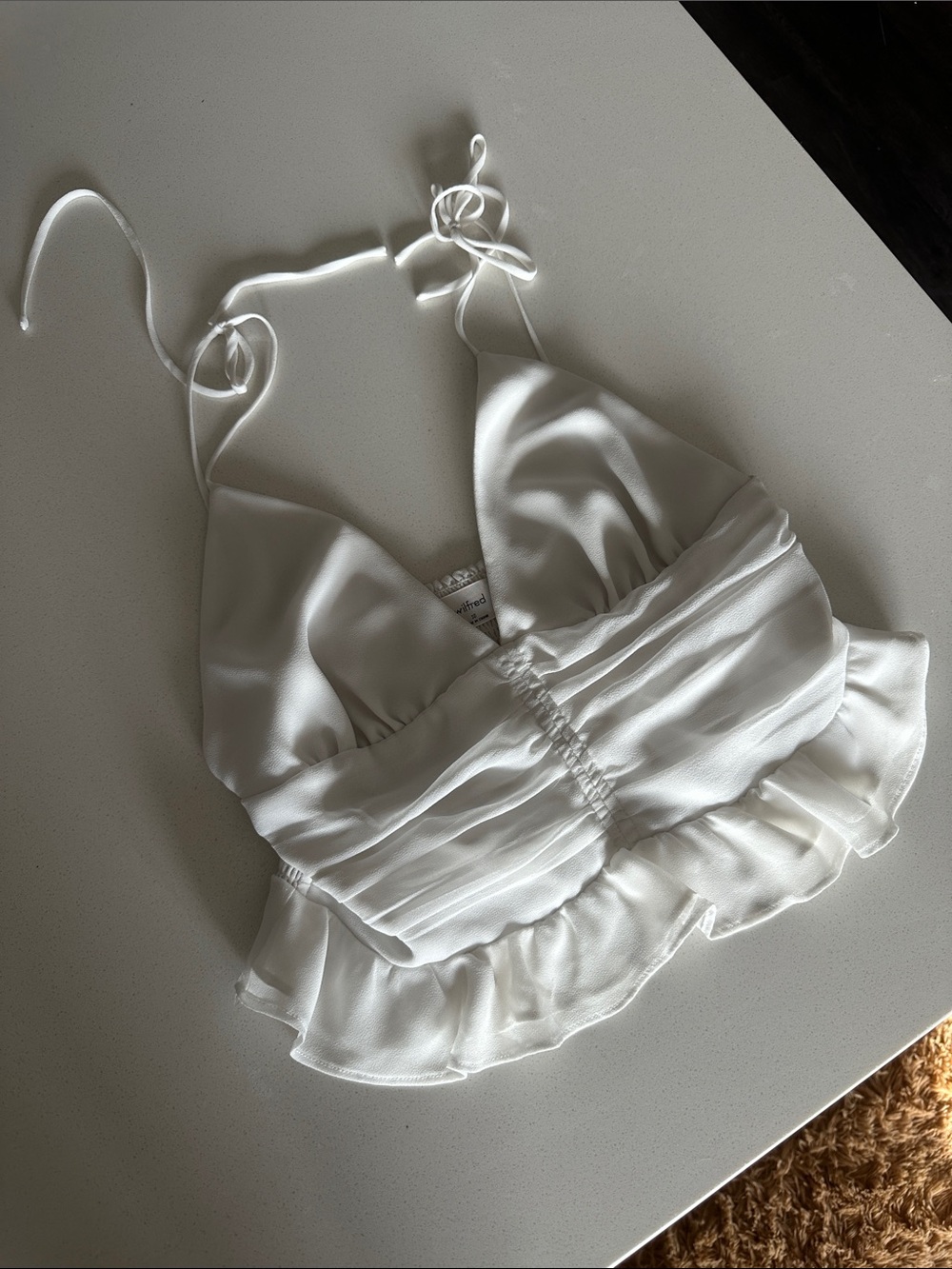 Wilfred White Satin Ruffle Tie-Strap Tank Top